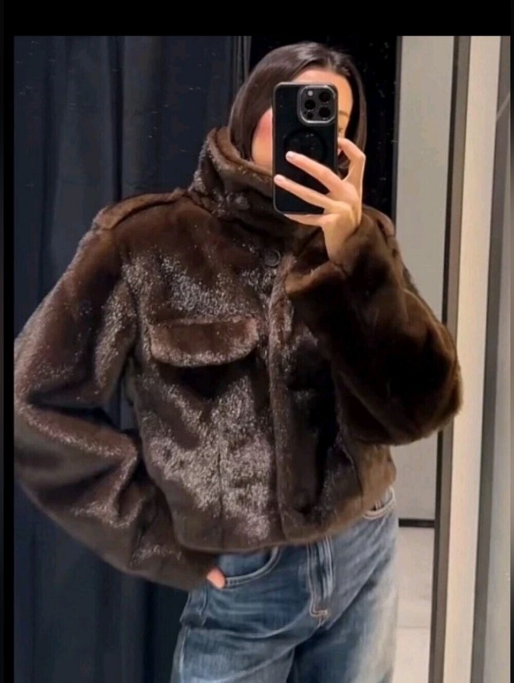 Zara Short Faux Fur Bomber Jacket - Picture 3 of 8